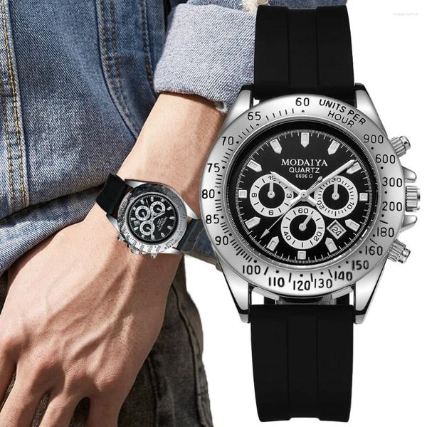 Relojes de pulsera luminosos negros con esfera grande de cuarzo para hombre, relojes de marca a la moda, correa de silicona sencilla, reloj deportivo masculino