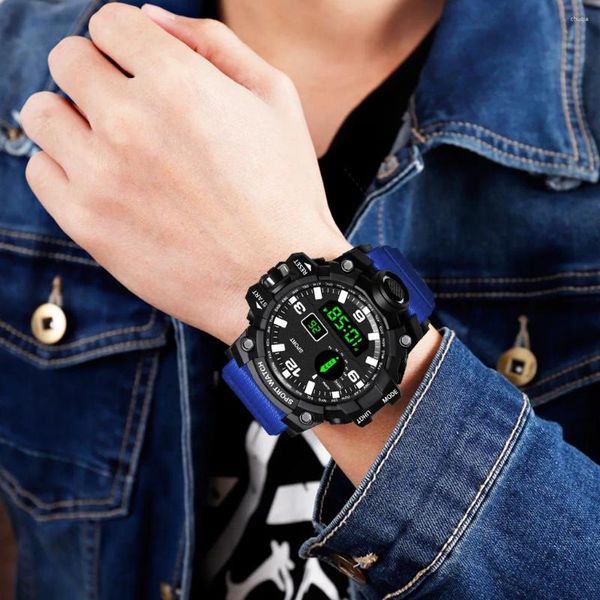 Montres-bracelets noirs pour hommes, montres numériques de Sport militaire, étanche, compte à rebours, Date, montre-bracelet électronique LED