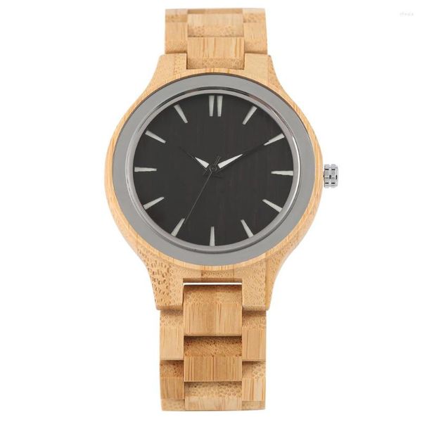 Montre-bracelets à cadran rond noir complet en ébène bambou quartz masculin de style minimaliste montre la bande de montre de bracelet en bois créatif en bois créatif