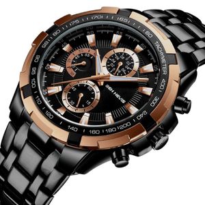 Polshorloges zwarte roestvrijstalen horloge mannen multifunctionele chronograaf quartz polswatch militaire sport klok bedrijf relogio masculin 2392