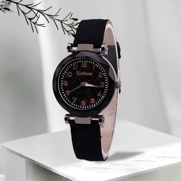 Relojes de pulsera Black Starry Sky Bright Reloj para mujer Coreano Rosa Oro Cuarzo Moda para mujer Cinturón de cuero