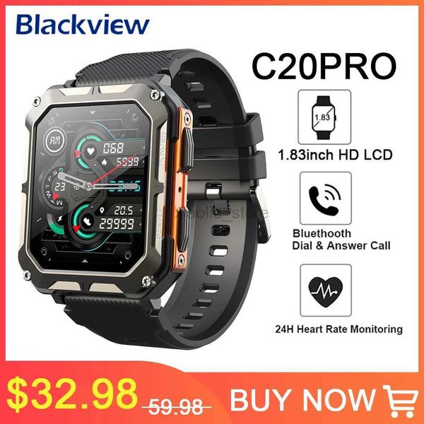 Montres-bracelets Blackview C20Pro Mens Bluetooth Smart Watch IP68 Transmetteur de sport étanche Fitness 24H Moniteur de santé 1. 83 pouces Smartwatch 240319