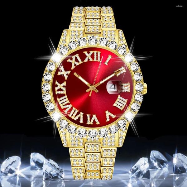 Relojes de pulsera Bling Diamond Watch Iced Out Men Hip Hop Luxury 18K Gold Relojes para hombre Reloj de pulsera de cuarzo para hombre Montre Homme impermeable