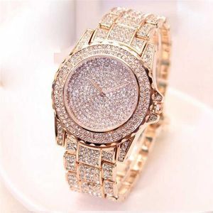 Montre-bracelets bling diamants cristaux cristallin watch fashion luxe femme dames en acier inoxydable étanche quartz avec étoiles 251d