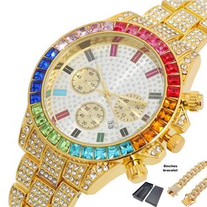 Relojes de pulsera Bling Ice Out para hombre, pulsera de diamante, reloj de cuarzo para hombre, reloj de pulsera de cadena cubana de Hip Hop, reloj resistente al agua