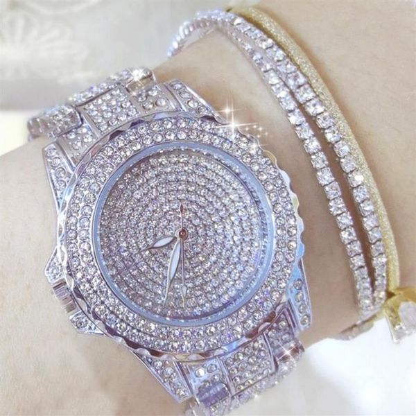 Montres-bracelets Bling dames montres-bracelets robe or Montre femmes cristal diamant acier inoxydable argent horloge Montre Femme AAWristwa2106