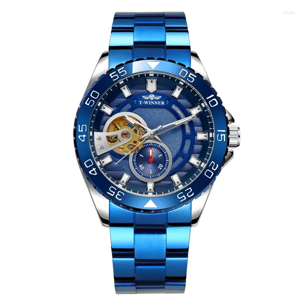 Montre-bracelets bleu All Steel's Men's Automatic Mechanical Countdown Date Date Watch Sapphire Glass Mirror Light Luxury