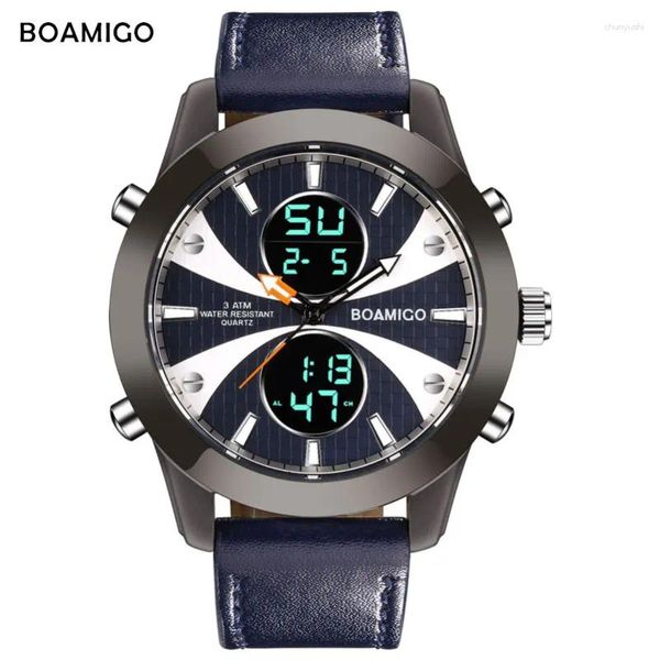 Montre-bracelets Boamigo Brand Men Advanced Business Blue Watch LED Quartz Chronographe imperméable Relogio Masculino