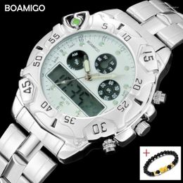 Polshorloges boamigo heren led dual display digitale horloges Dial Sports analoge kwarts horloge waterdichte heren licht voor mannen