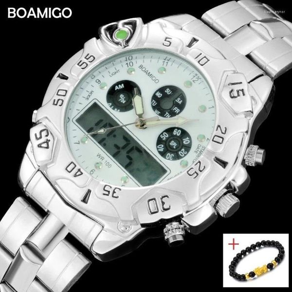 Montres-bracelets BOAMIGO Hommes LED Double Affichage Montres numériques Cadran Sport Analogique Quartz Montre Étanche Hommes Lumineux Pour Hommes