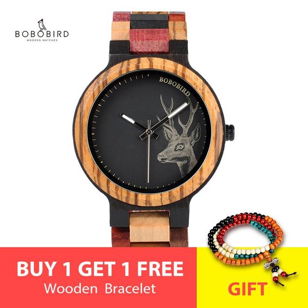 Montres-bracelets Bobo Bird Bamboo Montres en bois Femmes Elk Montre-bracelet Cerf Quartz Dames Relojes Para Mujer dans la boîte de cadeaux Erkek Kol Saati