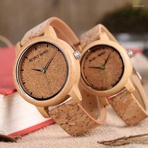 Montres-bracelets Bobo Bird Couple Montres Lovers Montres en bois à la main Bracelet en liège Mode Bambou Quartz Homme Montre-bracelet Personnaliser Logo