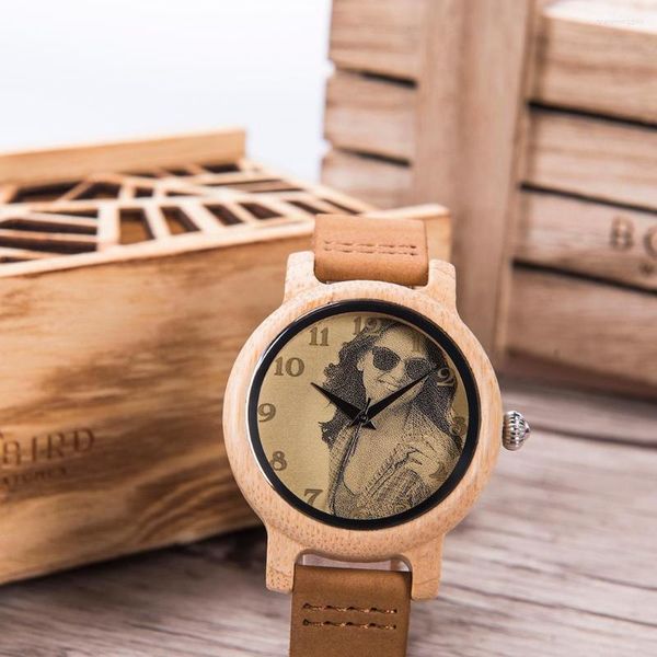 Relojes de pulsera BOBO BIRD Relojes de pareja Reloj de hombre Imprimir Po Relojes de pulsera de cuarzo de madera para hombres Regalo personalizado