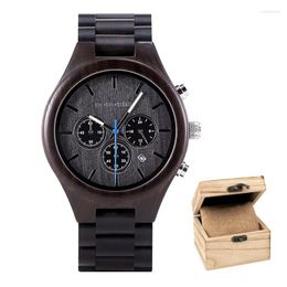 Montre-bracelets Bobo Bird Ebony Wood Watch for Men Casual Wrist Wrist Wrist Clock Support personnalisé Ome et Drop