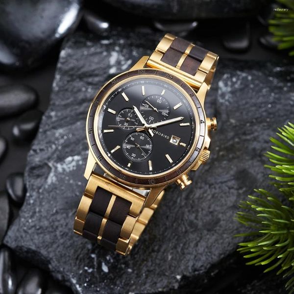 Montre-bracelets Bobo Bird Luxury Men's Watch Moss Multifinectional Quartz Wooden Clock Gifts for Men with Gift Boxs Drop Persumized