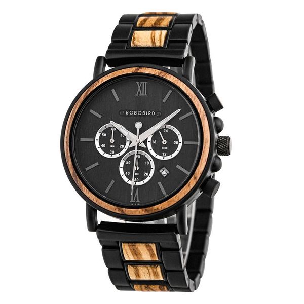 Montres-bracelets BOBO BIRD Montre de luxe multifonction pour homme Montres-bracelets en bois Chronographe Montre Relogio Masculino In Box Valentine's Day Gif