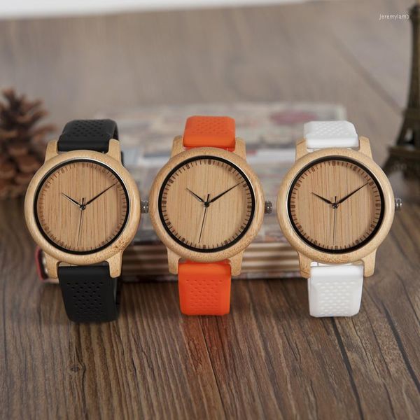 Muñecos de pulsera Bobo Bird Men's Wood Relojes Color Silicone Band Fashion Soft Fashion Women Quartz Writmes S C-Ab05