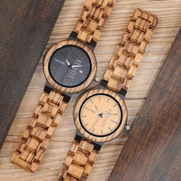 Relojes de pulsera BOBO BIRD Hombres Reloj Artesanía de madera Pulsera Movimiento de cuarzo Calendario Reloj Regalo para él Correa de madera Vestido Relogio B-O26