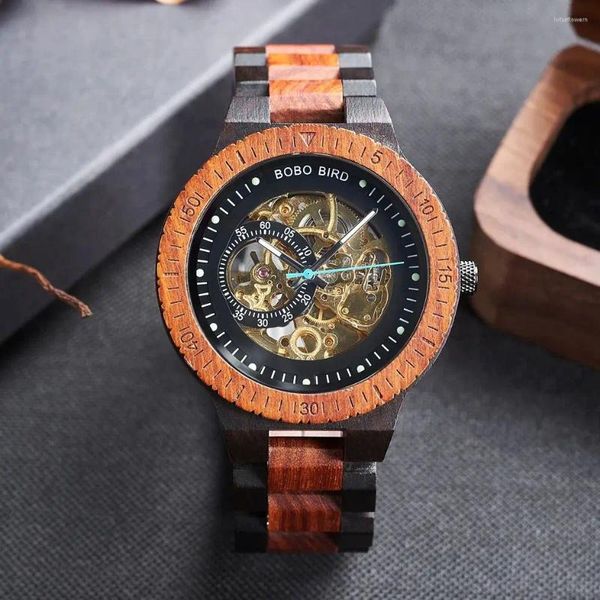 Relojes de pulsera Bobo Bird Sandalwood Relojes automáticos para hombres Reloj mecánico de viento automático Soporte hueco Gota personalizada