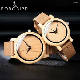 Montre-bracelets Bobo Bird Watch Femmes Relogio Masculino Quartz Montre Hommes Bamboo Wood Coupages Coupages Ferts Drop