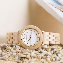 Polshorloges Bobo Bird Women Wooden Watch Fashion Luxury Japanse Quartz Beweging Jubileum Geschenkdoos Gepersonaliseerde drop