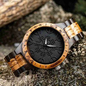 Polshorloges Bobo Bird Wood Es regressiemanje voor mannen Viking Warrior Symbool Relojes Para Hombre