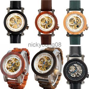 Horloges BOBO VOGEL Hout Mechanisch Mannen Top Leer Automatische Klok Sandelhout Lichtgevende Pols Mannelijke Kerstcadeau Waterdicht 0703