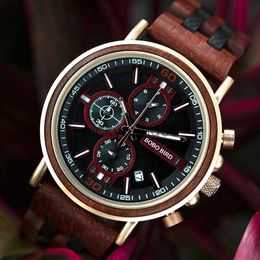 Relojes de pulsera BOBO BIRD Wood Men Top Brand Luxury Military Acero inoxidable Cronógrafo Wristes relojes para hombre Dropshipping 0703