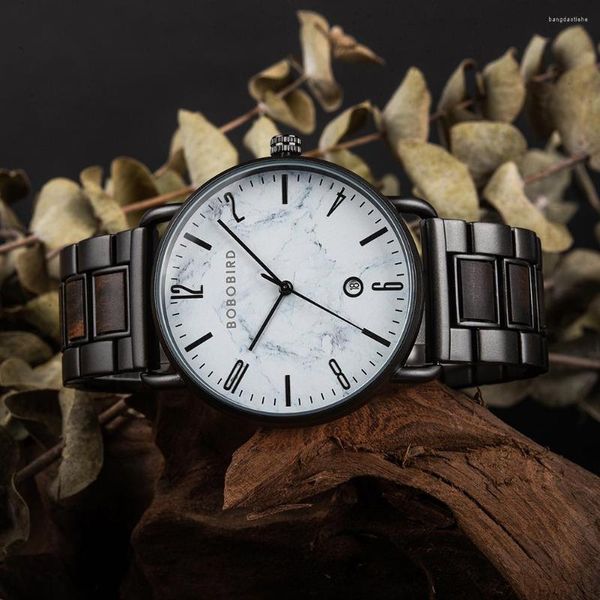 Relojes de pulsera Bobo Bird Wood Men Watch Top Brand Moda Movimiento de cuarzo japonés Caja de regalo de madera Hombre Reloj Drop