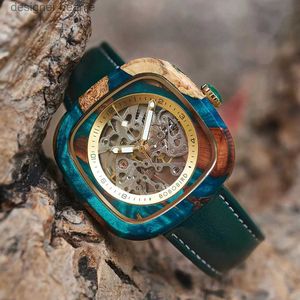 Montres-bracelets BOBO Bird Wood Mens automatique carré bois époxy résine poignet hommes machines et rel gio automatiqueoC24325