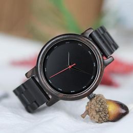 Polshorloges Bobo Bird Wood Watch Men Women Ebony Minimalistische polshorloge Japanse bewegingskwarts Hoogwagie met volledige houten band Relogio