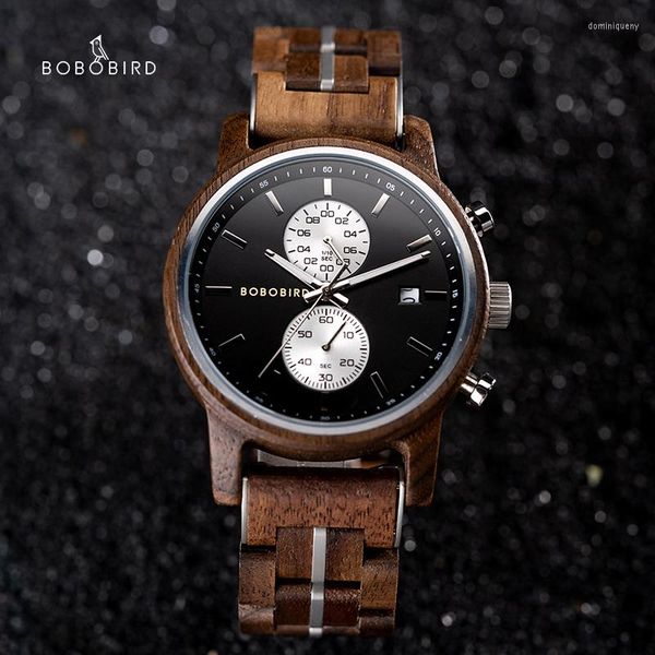 Relojes de pulsera BOBO BIRD Reloj de madera para hombre 44 mm Relojes de cronógrafo de cuarzo de negocios de lujo con visualización de fecha Regalo de hombre personalizado Montre Homme