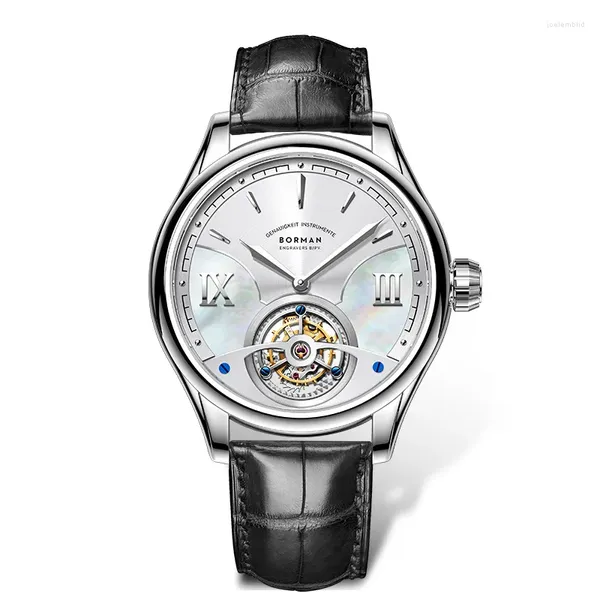 Relojes de pulsera Borman Hombres Reloj automático 41.5mm Top Tourbillon Reloj de pulsera mecánico Espejo de zafiro Esqueleto Dial