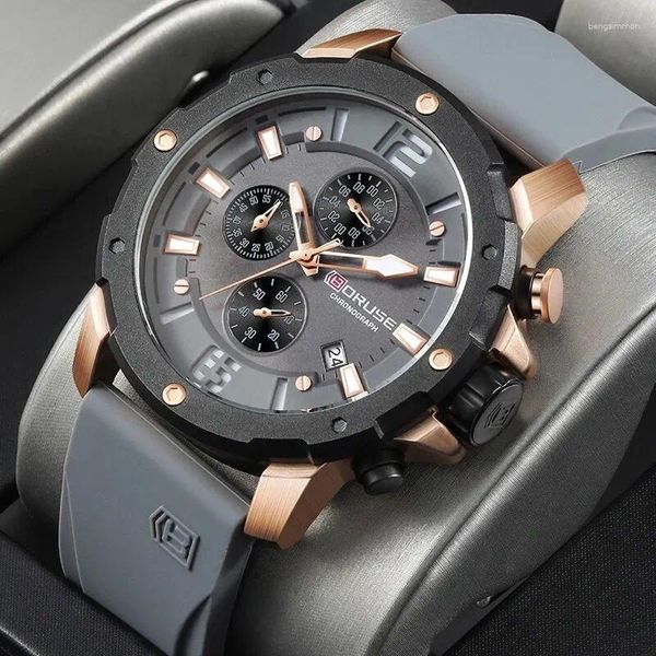 Montre-bracelets Boruse Top Brand Mens Watchs Male Business Quartz Luxury Silicone Sport horloge de bracelet Affiche Affiche