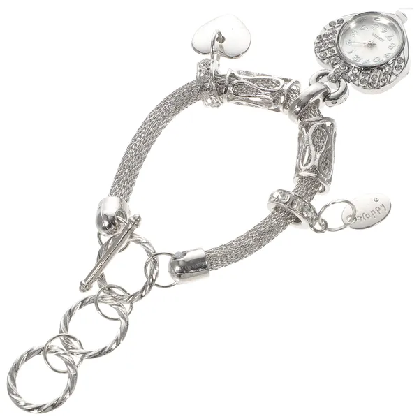 Relojes de pulsera, reloj de pulsera que combina con todo, joyería de pulsera de plata, cadena de aleación, abalorio para mujer, relojes para mujer