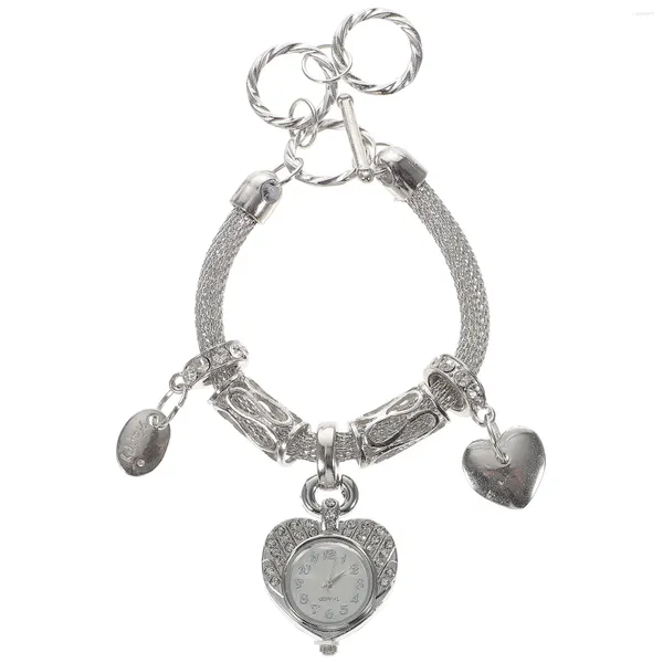 Relojes de pulsera Reloj de pulsera Elegante Lady Charm Decoración de muñeca Única con corazón Favores de boda Exquisita cadena de piedra de agua