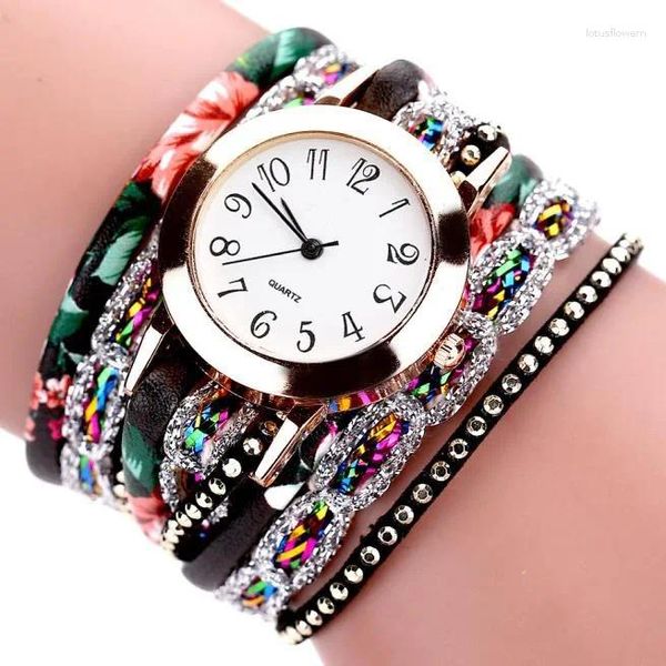 Relojes de pulsera Relojes de pulsera para mujer Moda Cuarzo Reloj femenino Reloj de lujo Exquisito Reloj de pulsera envolvente de cuero