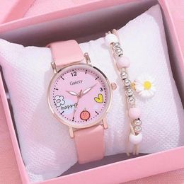 Montreuse-bracelet Brand 3pcs Set Femmes Watch Watch Fashion Leather Ladies Quartz Robe de montre-bracelet pour une horloge fille avec boîte