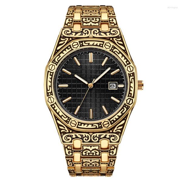 Mujeres de pulsera Marca Fashion Square Men's Watch Strap de acero inoxidable Calendario Clásico Calendario Hand Clock Trend Male Golden Quartz Wutwatch