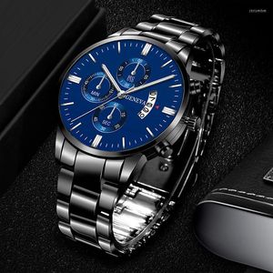 Montres-bracelets marque genève Quartz montre pour hommes grand cadran calendrier horloge bracelet en acier inoxydable luxe affaires homme étudiant or