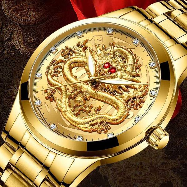 Montres-bracelets Marque Hommes Montre Or Montres De Luxe Étanche Plein Acier Quartz Dragon Horloge Mâle Relogio Masculino Relojes Hombre 2023