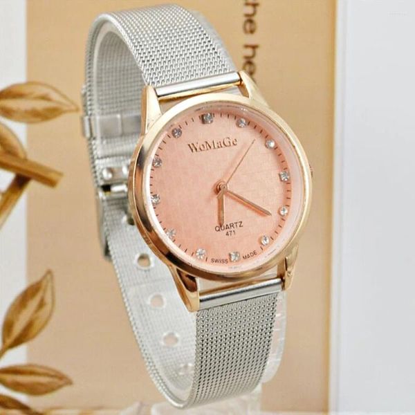 Montres-bracelets marque Womage montre femmes plein acier analogique Quartz-montre mode décontracté maille montres Relogios Feminino