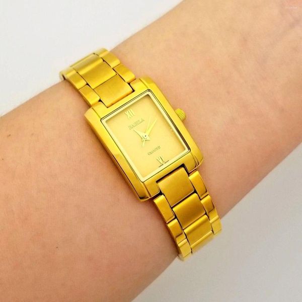 Relojes de pulsera Banda de latón Reloj de mujer de alta calidad 2023 Regalo de oro de 24 quilates para amante Esposa Moda simple Pequeño no se desvanece