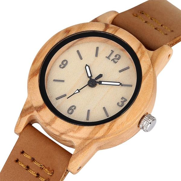 Relojes de pulsera, Reloj de madera de cuero genuino marrón para mujer, Reloj de cuarzo de lujo elegante para mujer, llegada 2021 Reloj Femenino