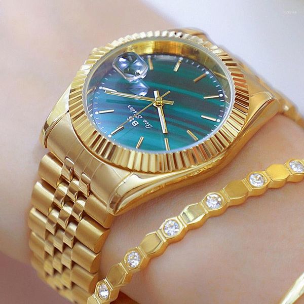Mujeres de pulsera BS Bee Sister Classic Gold Woman Watches 2023 Elegant Ladies Wrist Steel Reloj Montre Femme
