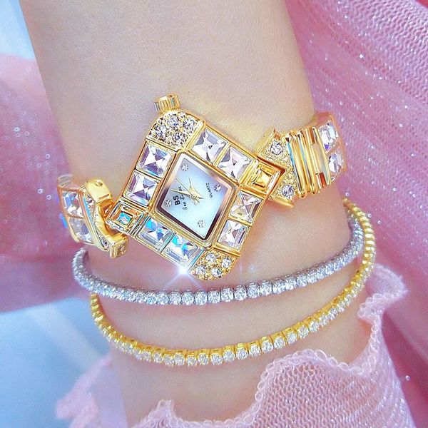 Montres-bracelets BS Bee Sister Montre en or Femmes Horloge dorée Mode Cristal Quartz Strass Femme Petite Montre Montres-bracelets pour dames 231025