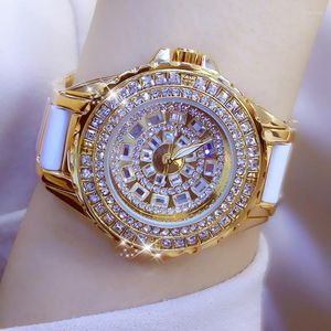 Relojes de pulsera BS Bee Sister Relojes de mujer Reloj de diamantes completo Pulsera de oro Correa de cerámica Mujer Cuarzo impermeable Dorado