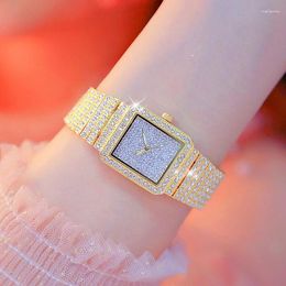 Horloges Bs Merk Vierkant Quartz Dameshorloge Gouden Horloges Diamant Roestvrij Staal Gouden Damespolshorloge Montre Femme