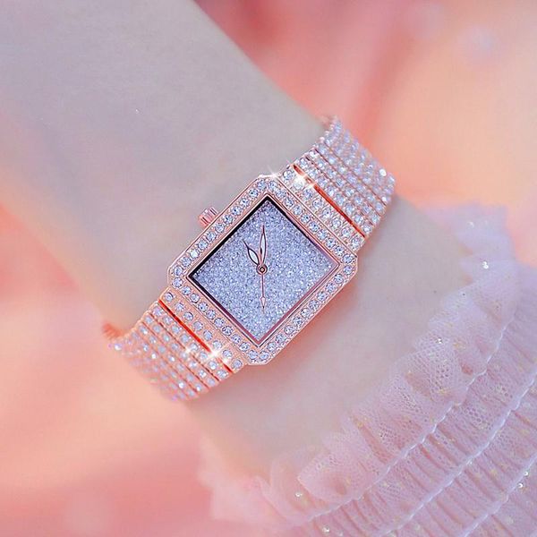 Montres-bracelets BS Marque Square Montre Quartz Dames Gold Montres-bracelets Diamant Acier inoxydable Golden Femmes Montre-bracelet Montre Femme 2023Wristwa