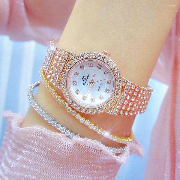 Montre-bracelets BS Diamond Full Iced Out en acier inoxydable Watch Femmes Luxury Bling 32 mm Fashion Silver Gold Rose Rose Montre Luxe